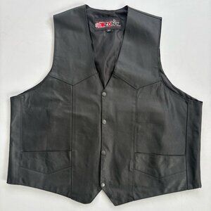 Zony Inc Men's Size 54 Black Leather Biker Motorcycle Lined Snap Vest EUC